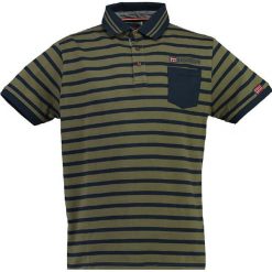 Koszulka polo "Kungfu" w kolorze oliwkowo-granatowym. Koszulki polo marki Geographical Norway Men, w paski, z bawełny, polo, z krótkim rękawem. W wyprzedaży za 86.95 zł.