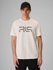 4F T-shirt regular z nadrukiem męski 4F x Robert Lewandowski - biały XL. Białe t-shirty 4F, bez wzorów, z bawełny, bez ramiączek, na fitness i siłownię. Za 79.99 zł.