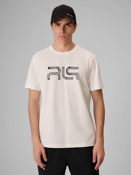 4F T-shirt regular z nadrukiem męski 4F x Robert Lewandowski - biały XL. Białe t-shirty 4F, m, bez wzorów, z bawełny, bez kołnierzyka, bez ramiączek. Za 79.99 zł.