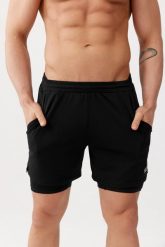 Męskie spodenki sportowe z podspodenkami Rough Radical Fast Duo Shorts. Czarne krótkie spodenki sportowe ROUGH RADICAL, m, bez wzorów, z dzianiny. Za 127.92 zł.