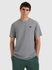 4F T-shirt regular gładki męski - szary 3XL. Szare t-shirty 4F, m, bez wzorów, bez kołnierzyka, bez ramiączek. Za 49.99 zł.