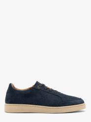 Granatowe welurowe sneakersy męskie KRISS. Niebieskie buty sportowe casual Ryłko, bez wzorów, ze skóry, bez zapięcia. Za 449.99 zł.
