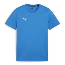 Koszulka sportowa męska Puma Team Goal. Niebieskie t-shirty sportowe Puma, bez wzorów, z bawełny, bez ramiączek, do piłki nożnej. Za 75.00 zł.