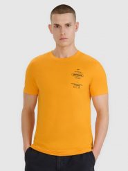4F T-shirt regular z nadrukiem męski - pomarańczowy M. Brązowe t-shirty 4F, m, bez wzorów, z bawełny, bez kołnierzyka, bez ramiączek. Za 69.99 zł.