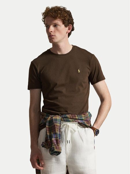 Polo Ralph Lauren T-Shirt 710671438533 Brązowy ciemny Custom Slim Fit. Brązowe koszulki polo Polo Ralph Lauren, m, bez wzorów, z bawełny, bez kołnierzyka, bez ramiączek. Za 379.99 zł.