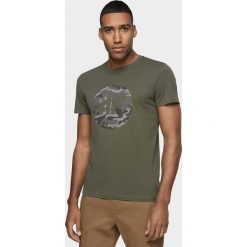 T-shirt męski TSM076 - khaki. Brązowe t-shirty 4F, m, bez wzorów, bez kołnierzyka, bez ramiączek. W wyprzedaży za 49.99 zł.