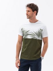 T-shirt męski z nadrukiem - khaki V2 S1641 - XXL. Brązowe t-shirty Ombre Clothing, m, bez wzorów, z bawełny, bez kołnierzyka, bez ramiączek. W wyprzedaży za 19.99 zł.
