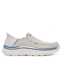 Półbuty Skechers. Szare eleganckie półbuty Skechers, bez wzorów, bez obcasa, bez zapięcia. Za 399.99 zł.