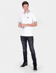 Les Hommes Koszulka Polo "LHU Gang" | UIT501 730U | LHU Gang | Mężczyzna | Biały. Białe koszulki polo Les Hommes, m, bez wzorów, z bawełny, bez kołnierzyka, bez ramiączek. W wyprzedaży za 249.00 zł.