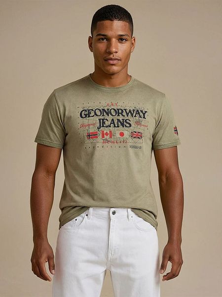 Geographical Norway Koszulka "Jeans" w kolorze khaki rozmiar: L. Brązowe bezrękawniki Geographical Norway, l, bez wzorów, z bawełny, bez kołnierzyka, bez ramiączek. Za 79.21 zł.