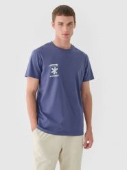 4F T-shirt regular z nadrukiem męski - niebieski S. Niebieskie t-shirty 4F, m, bez wzorów, z bawełny, bez kołnierzyka, bez ramiączek. W wyprzedaży za 29.99 zł.