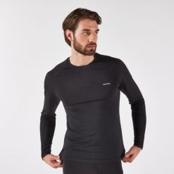 Koszulka do biegania z długim rękawem męska Kiprun Run 500. Czarne bielizna termoaktywna KIPRUN, m, bez wzorów, z materiału, bez ramiączek, do biegania. Za 99.99 zł.