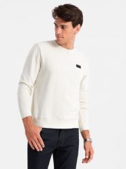 Nierozpinana bluza męska dresowa z metalowym pinem – kremowa V2 OM-SSNZ-0136 - XXL. Białe bluzy Ombre Clothing, l, bez wzorów, z bawełny, bez kaptura. Za 95.99 zł.