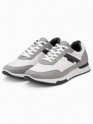 Męskie buty sneakersy z siateczką mesh - szare V2. Szare buty sportowe casual Ombre Clothing, z aplikacjami, z dzianiny, bez zapięcia. W wyprzedaży za 99.99 zł.