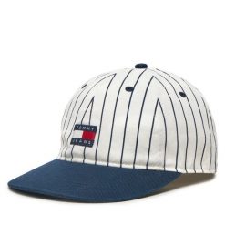 Czapka z daszkiem Tommy Jeans. Białe czapki z daszkiem Tommy Jeans, bez wzorów, z jeansu. Za 139.99 zł.