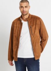 Kurtka ze sztucznej skóry w optyce welurowej. Brązowe kurtki bonprix, m, bez wzorów, ze skóry, bez kaptura. Za 289.99 zł.
