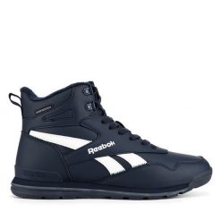 Trzewiki Reebok. Niebieskie botki sznurowane Reebok, bez wzorów, bez obcasa, bez zapięcia. Za 299.99 zł.