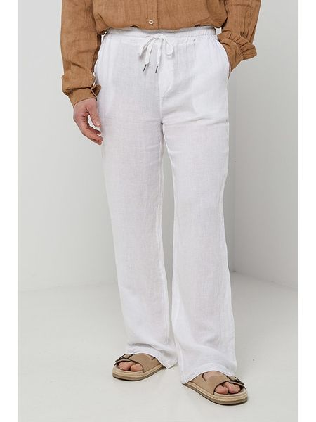 Rodier Lin Lniane spodnie w kolorze białym rozmiar: L/XL. Białe spodnie materiałowe Rodier Lin, l, bez wzorów, ze lnu. Za 104.89 zł.