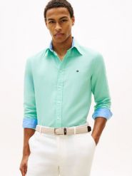 Tommy Hilfiger koszula casual z lnem Mężczyźni Regular Fit len niebieski, M. Niebieskie koszule Tommy Hilfiger, m, bez wzorów, z bawełny, bez kołnierzyka, bez ramiączek. Za 379.95 zł.
