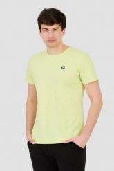 LA MARTINA Żółty t-shirt z małym logo. Żółte t-shirty La Martina, m, bez wzorów, bez kołnierzyka, bez ramiączek. W wyprzedaży za 189.99 zł.