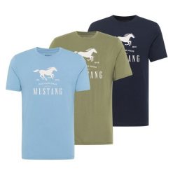 3-Pak T-Shirt Mustang Style Alex Niebieski Zielony Granatowy. Niebieskie t-shirty Mustang, uniwersalny, bez wzorów, bez kołnierzyka, bez ramiączek. W wyprzedaży za 119.99 zł.
