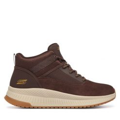 Trzewiki Skechers. Brązowe botki sznurowane Skechers, bez wzorów, bez obcasa, bez zapięcia. Za 359.99 zł.
