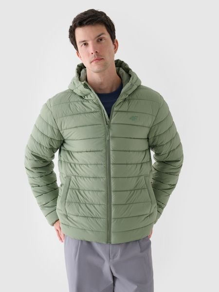 4F Kurtka puchowa z syntetycznym wypełnieniem męska - khaki M. Brązowe kurtki przejściowe 4F, m, bez wzorów, z dzianiny, z kapturem. W wyprzedaży za 99.99 zł.