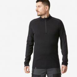 Koszulka męska trekkingowa z długim rękawem Simond MT500 merino. Czarne bluzki z długim rękawem FORCLAZ, l, bez wzorów, z materiału, bez kołnierzyka, bez ramiączek. Za 229.99 zł.