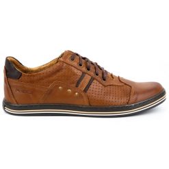 Polbut Buty męskie skórzane casual 1801PAX brązowe. Brązowe buty sportowe casual na jesień, bez wzorów, z jeansu, bez zapięcia. Za 319.69 zł.