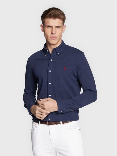 Polo Ralph Lauren Koszula 710654408081 Granatowy Regular Fit. Niebieskie koszule Polo Ralph Lauren, m, bez wzorów, z bawełny, bez kołnierzyka, bez ramiączek. Za 639.99 zł.