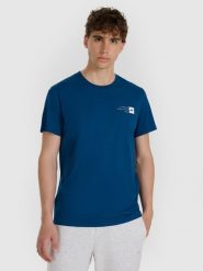 4F T-shirt regular z nadrukiem męski - turkusowy XL. Niebieskie t-shirty 4F, m, bez wzorów, z bawełny, bez kołnierzyka, bez ramiączek. Za 49.99 zł.