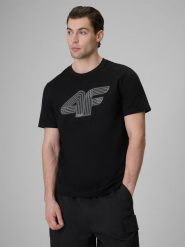 4F T-shirt regular z nadrukiem męski - czarny M. Czarne t-shirty 4F, m, bez wzorów, z bawełny, bez kołnierzyka, bez ramiączek. Za 69.99 zł.