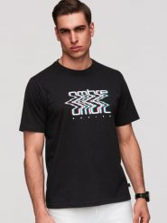 Męski bawełniany T-shirt z printem Ombre - czarny V1 - Rozmiar: M. Czarne t-shirty Ombre Clothing, m, bez wzorów, z bawełny, bez kołnierzyka, bez ramiączek. Za 119.99 zł.