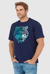 KENZO Granatowy t-shirt męski z wyszywanym logo. Niebieskie t-shirty KENZO, l, bez wzorów, bez kołnierzyka, bez ramiączek. W wyprzedaży za 439.99 zł.