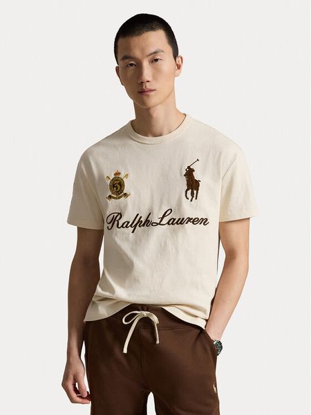 Polo Ralph Lauren T-Shirt 710B20010001 Kremowy Regular Fit. Białe koszulki polo Polo Ralph Lauren, m, bez wzorów, z bawełny, bez kołnierzyka, bez ramiączek. Za 639.99 zł.
