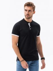 T-shirt męski polo bez kołnierzyka - czarny V8 - Rozmiar: M. Czarne koszulki polo sportowe Ombre Clothing, m, bez wzorów, bez kołnierzyka, bez ramiączek. W wyprzedaży za 19.99 zł.