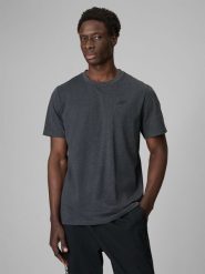 4F T-shirt regular gładki męski - szary M. Szare t-shirty 4F, m, bez wzorów, z jeansu, bez kołnierzyka, bez ramiączek. Za 49.99 zł.