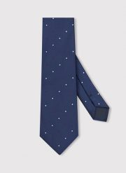 PAKO LORENTE - Granatowy krawat męski w kropki. Niebieskie krawaty i muchy Pako Lorente, bez wzorów, z poliesteru. Za 99.99 zł.