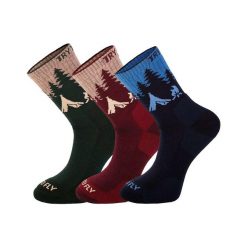 3 pary skarpet trekkingowych z wełny merynosów, krajobraz górski. Skarpety TRY TO FLY, bez wzorów, z wełny. W wyprzedaży za 247.19 zł.