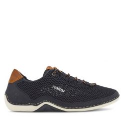 Półbuty Rieker. Niebieskie eleganckie półbuty Rieker, bez wzorów, bez obcasa, bez zapięcia. Za 349.99 zł.