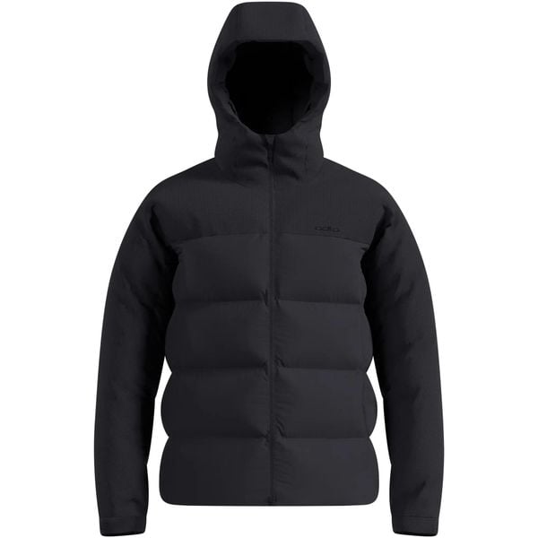 Kurtka puchowa Odlo Jacket insulated DOWN HOODED. Czarne kurtki ODLO, na zimę, l, bez wzorów, z materiału, z kapturem. Za 1,499.99 zł.