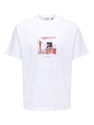 ONLY & SONS Koszulka "Onsfred" w kolorze białym rozmiar: S. Białe bezrękawniki Only & Sons, s, bez wzorów, z bawełny, bez kołnierzyka, bez ramiączek. Za 55.95 zł.