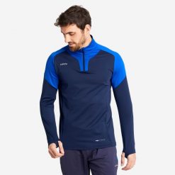Bluza do piłki nożnej Kipsta Viralto Club na krótki suwak. Szare bluzy KIPSTA, m, bez wzorów, z elastanu, bez kaptura. Za 99.99 zł.