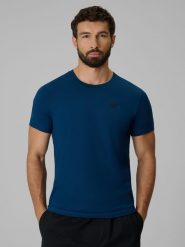 4F T-shirt slim gładki męski - szary M. Niebieskie t-shirty 4F, m, bez wzorów, z bawełny, bez kołnierzyka, bez ramiączek. Za 59.99 zł.