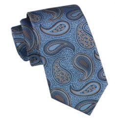 Elegancki Męski Krawat - Alties - Niebieski w Duży Wzór Paisley. Niebieskie krawaty i muchy Alties, bez wzorów, z tkaniny. Za 49.00 zł.