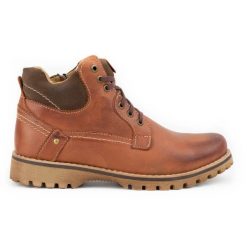 KOMODO Buty męskie ocieplane śniegowce 885 ceglane brązowe. Brązowe botki sznurowane na zimę, bez wzorów, ze skóry, bez obcasa, bez zapięcia. Za 453.66 zł.