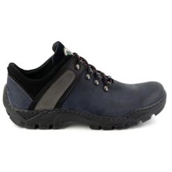 Olivier Skórzane buty trekkingowe męskie 311GT granatowe niebieskie. Niebieskie trekkingi bez wzorów, ze skóry, bez zapięcia. Za 351.82 zł.