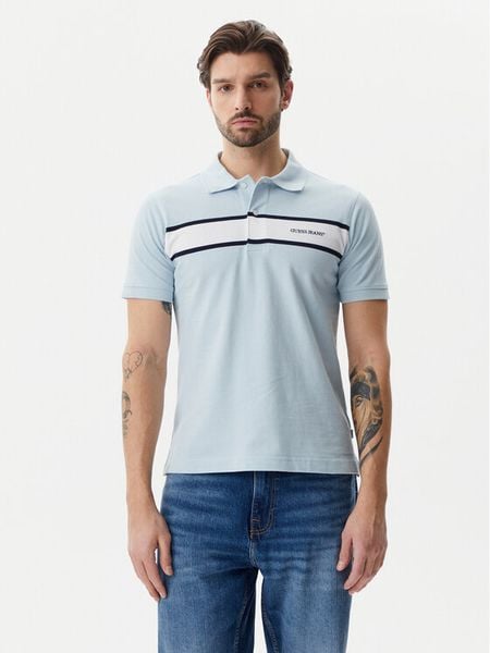 Guess Jeans Polo M5GP29 KCJV1 Błękitny Regular Fit. Niebieskie koszulki polo Guess Jeans, m, z aplikacjami, z bawełny, bez kołnierzyka, bez ramiączek. Za 159.99 zł.
