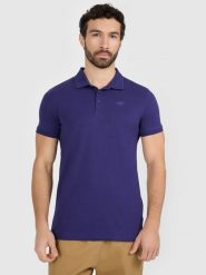 4F Koszulka polo regular męska - granatowa XXL. Niebieskie koszulki polo 4F, m, bez wzorów, z bawełny, bez kołnierzyka, bez ramiączek. W wyprzedaży za 59.99 zł.