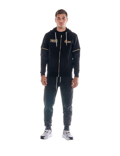 Bluza męska z kapturem i wstawkami w rękawach ZŁOTA. Czarne bluzy z kapturem LEONE 1947 APPAREL, na zimę, l, bez wzorów, z bawełny, z kapturem. Za 105.21 zł.